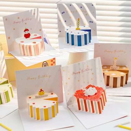 4 Set of 3D Birthday Cake Pop-Up Cards